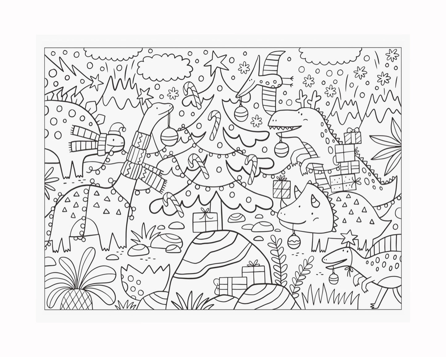 Dinosaur Christmas Coloring Page