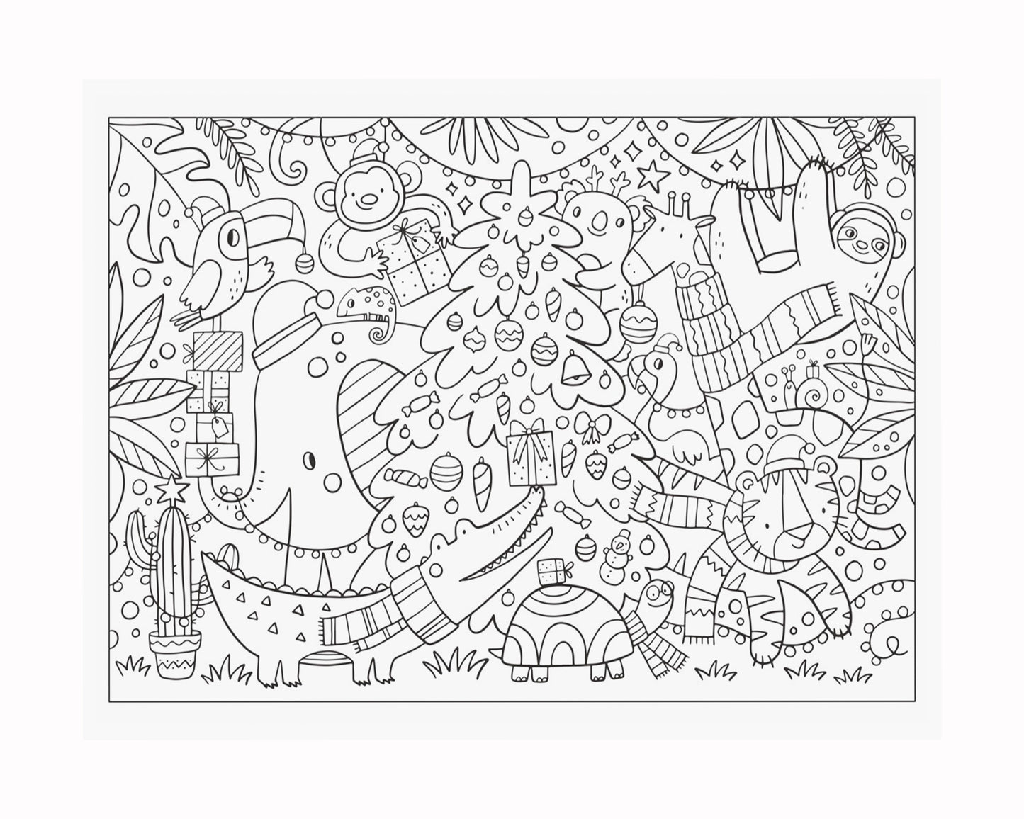 Jungle Christmas Coloring Page