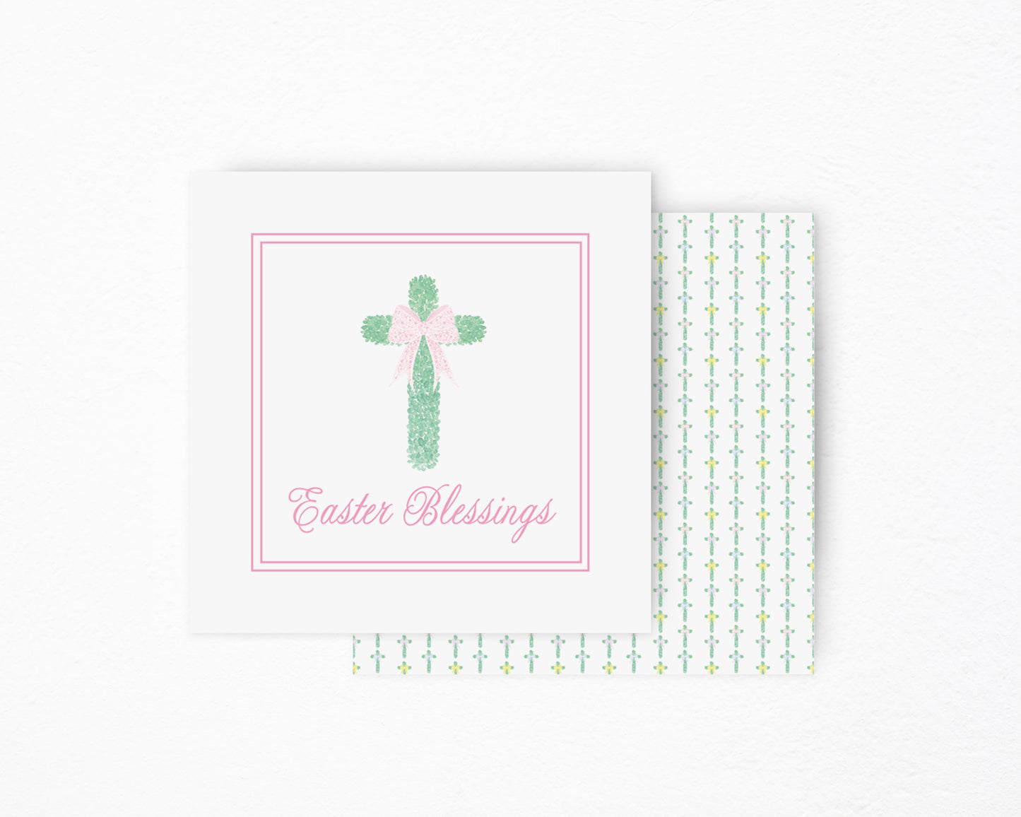 Pink Cross Easter Blessings Square Tag