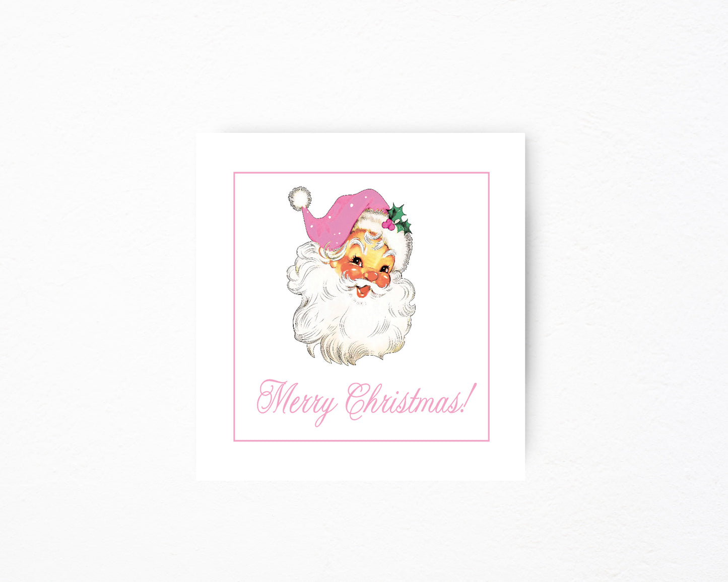 Pink Vintage Santa Square Tag