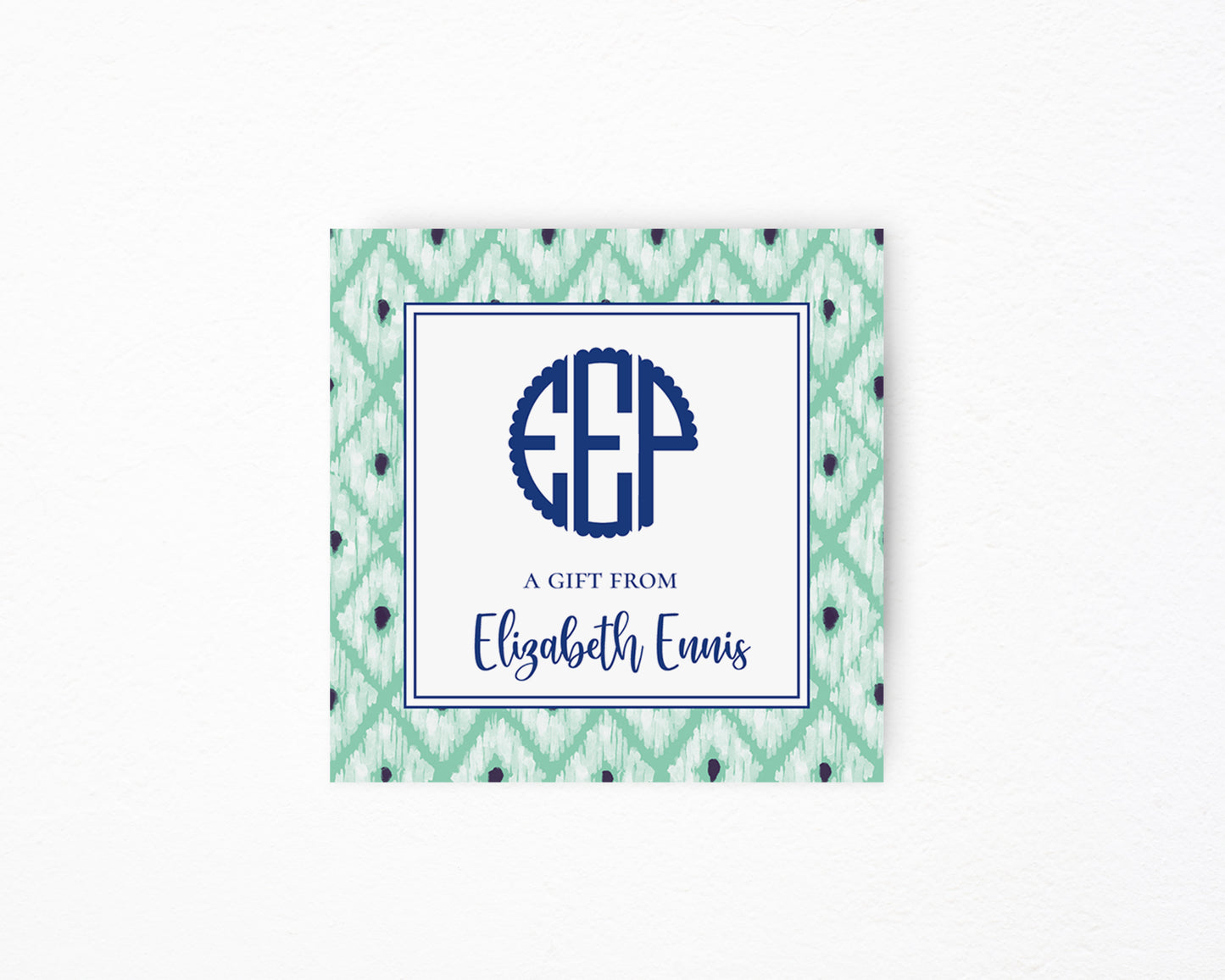 Teal Ikat Square Tag
