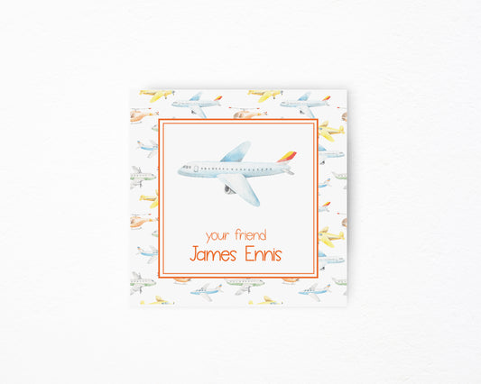 Yellow Airplane Square Tag
