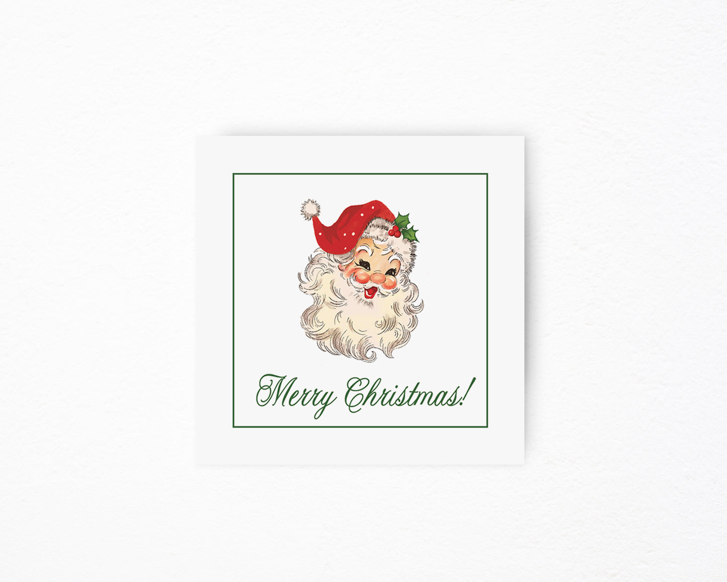 Green Vintage Santa Square Tag