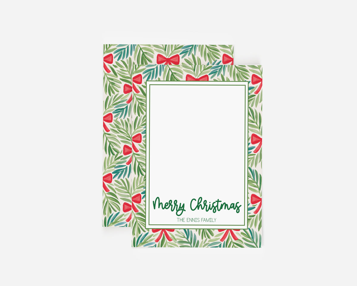 Greenery with Red Bows Christmas Card