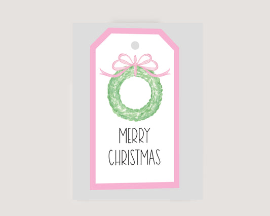 Pink Ribbon Wreath Hanging Tag