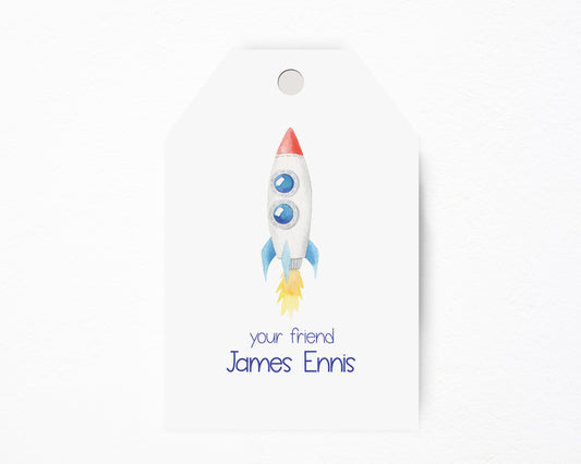 Rocket in Space Hanging Gift Tag