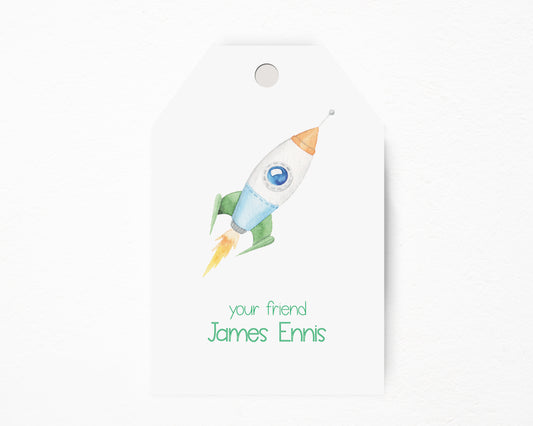 Rocket in Space Hanging Gift Tag